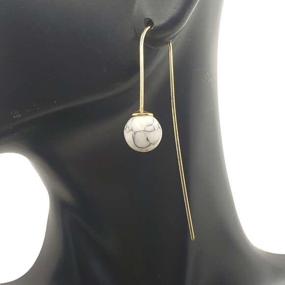 Gold Tone Drop White Howlite Ball Pierced Earrings - Picture 1 of 8